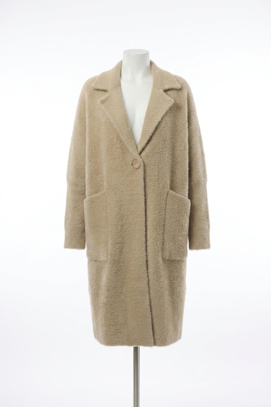 NEW JOSEPH RIBKOFF notched collar long sleeves faux fur coat in fawn